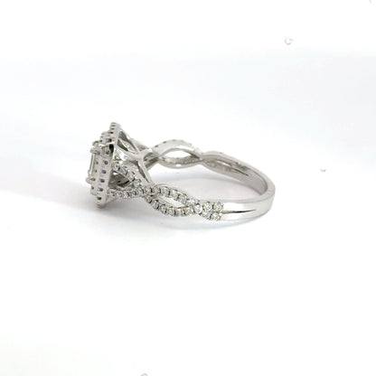 Platinum Rectangle Halo Baguette Diamond Twist Cluster Ring Aces Jewellers 