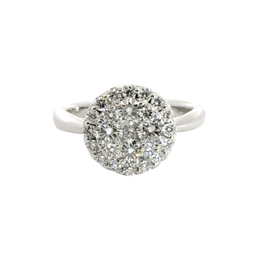 18CT White Gold Halo Diamond Ring Cluster Aces Jewellers 