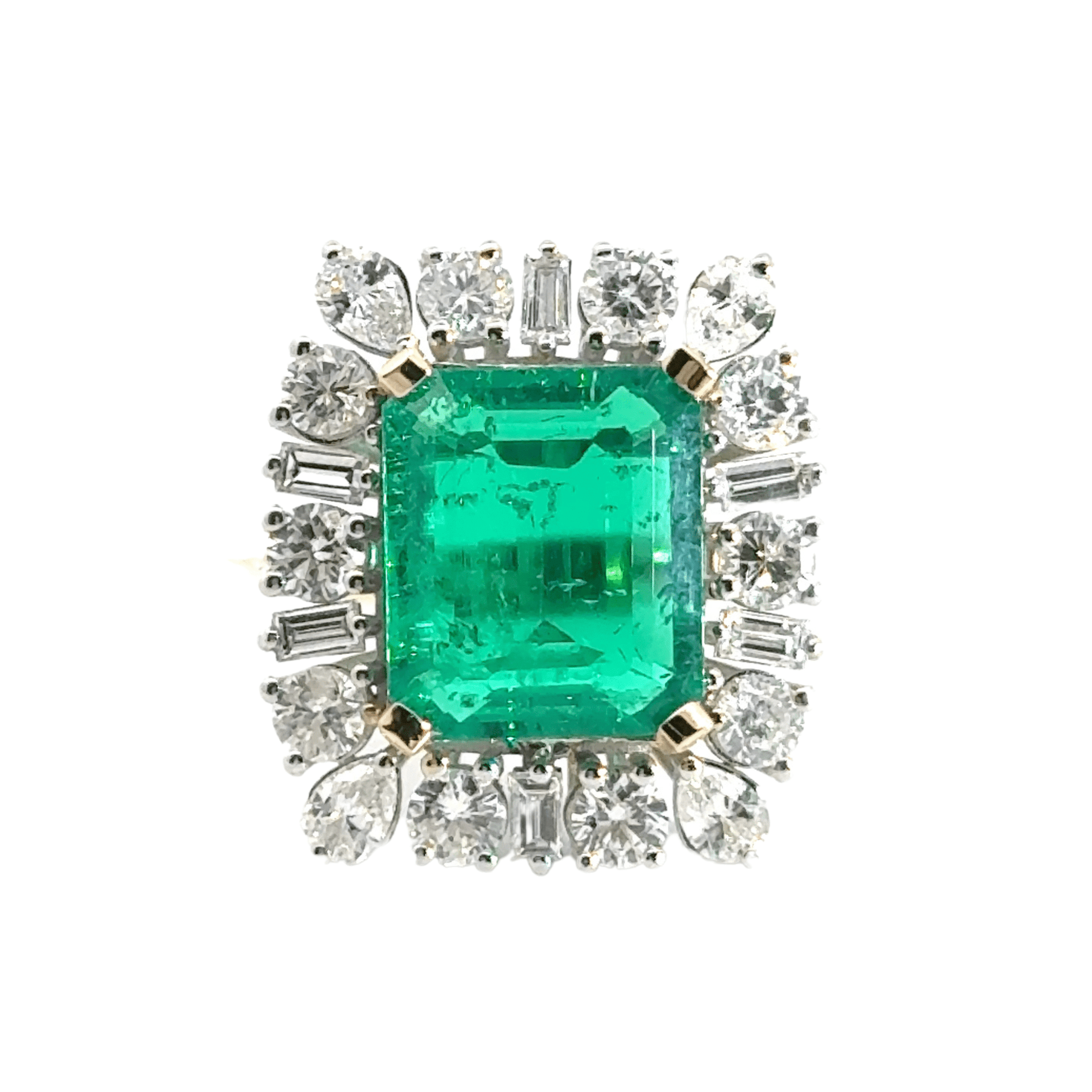 18CT Yellow Gold 5.86CT Emerald 4.25CT Diamond Cluster Ring Aces Jewellers 