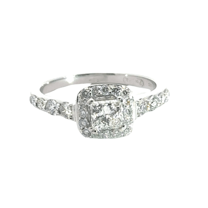 18CT White Gold Diamond Halo Ring Aces Jewellers 