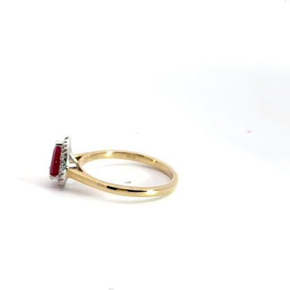 9CT Yellow Gold Ruby & Diamonds Teardrop Ring Aces Jewellers 