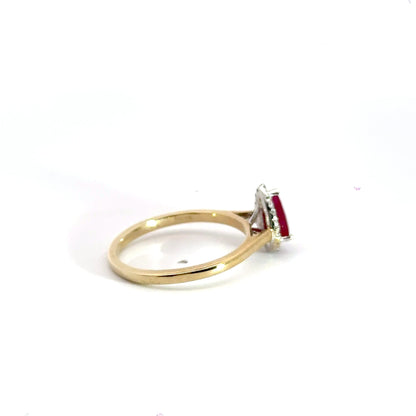 9CT Yellow Gold Ruby & Diamonds Teardrop Ring Aces Jewellers 