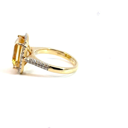 9CT Yellow Gold Diamond & Citrine Ring Aces Jewellers 