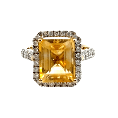 9CT Yellow Gold Diamond & Citrine Ring Aces Jewellers 