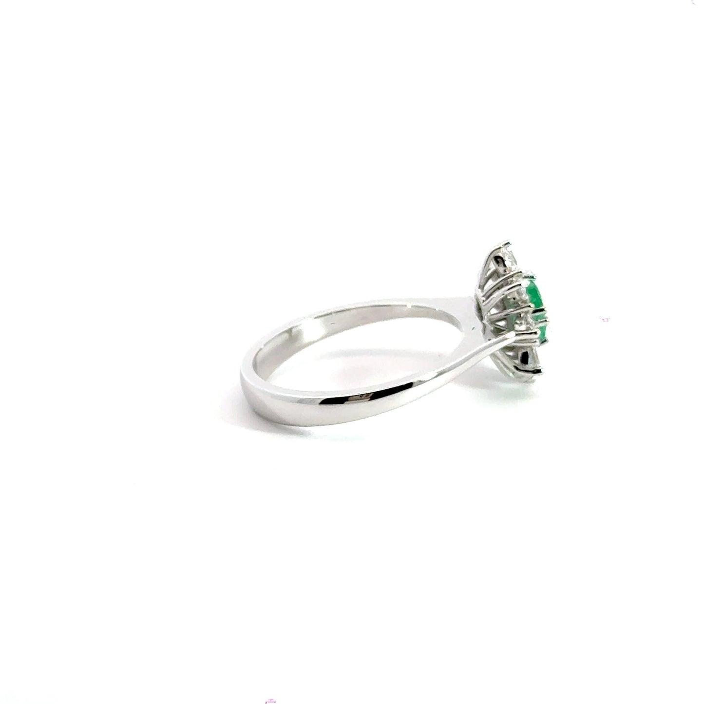 18CT White Gold Cluster Diamond and Emerald Ring Aces Jewellers 