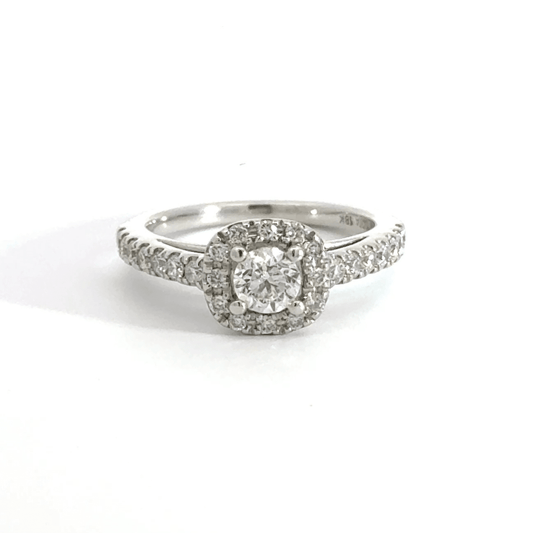 18ct White Gold Diamond Solitaire Halo Ring Aces Jewellers 