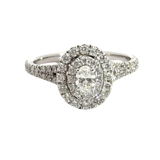 14CT White Gold Oval Halo Diamond Ring Aces Jewellers 