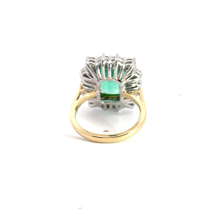 18CT Yellow Gold 5.05CT Columbian Emerald Ring & 2.00CT Diamonds Cluster Aces Jewellers 