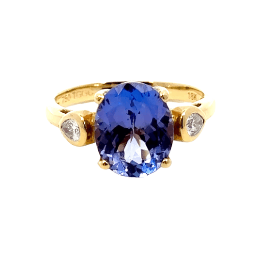 18CT Yellow Gold Diamond & Tanzanite Ring Trilogy Aces Jewellers 