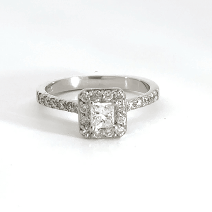 18CT White Gold Halo Diamond Ring Aces Jewellers 