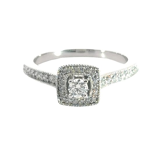 14CT White Gold Diamond Halo Ring Aces Jewellers 