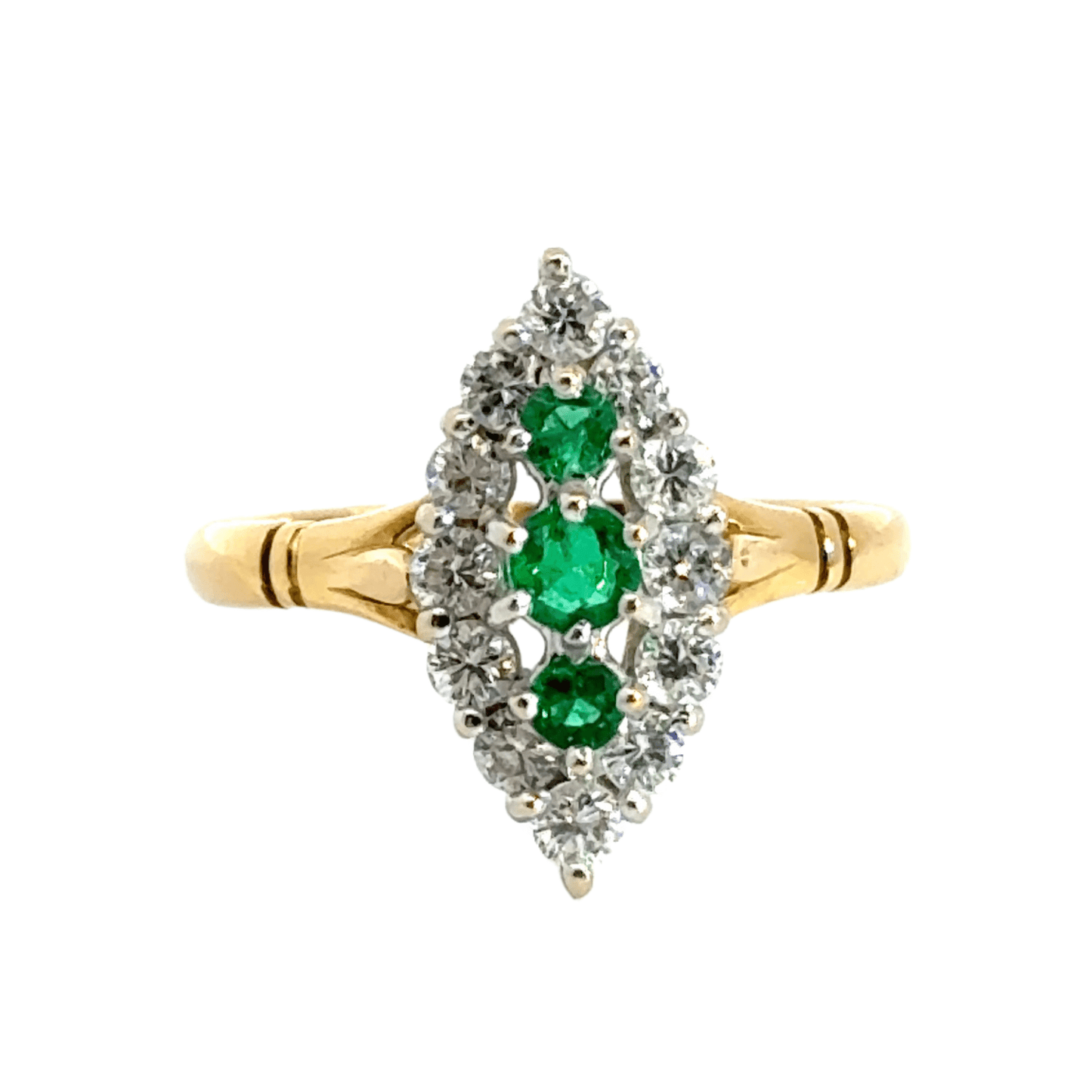 18CT Yellow Gold Diamond Emerald Ring Aces Jewellers 