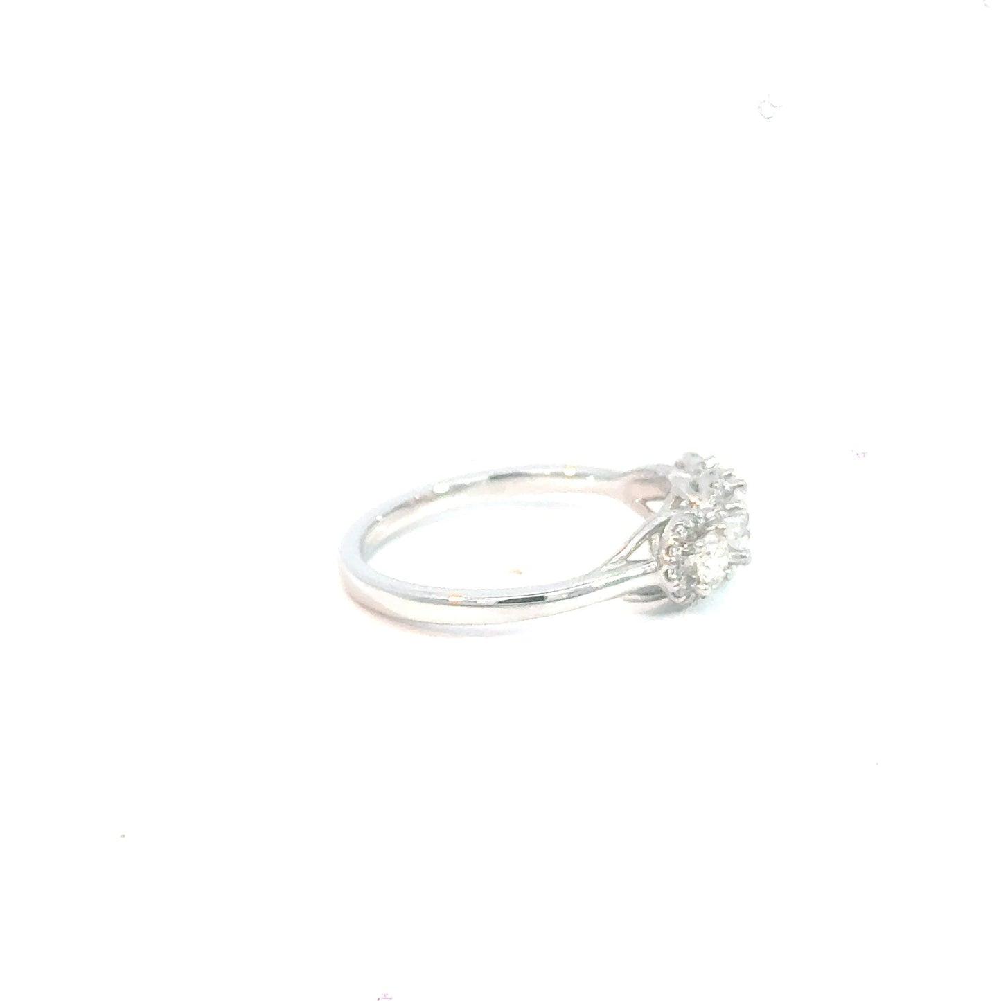 18CT White Gold 3 Stone Halo Trilogy Diamond Ring Aces Jewellers 