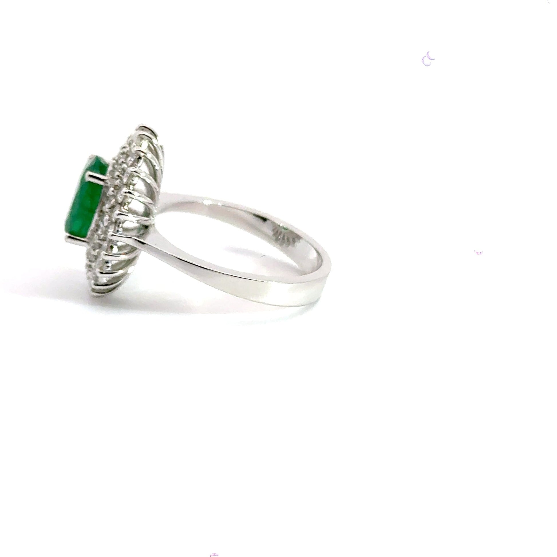 18CT White Gold Cluster Emerald and Diamond Ring Aces Jewellers 