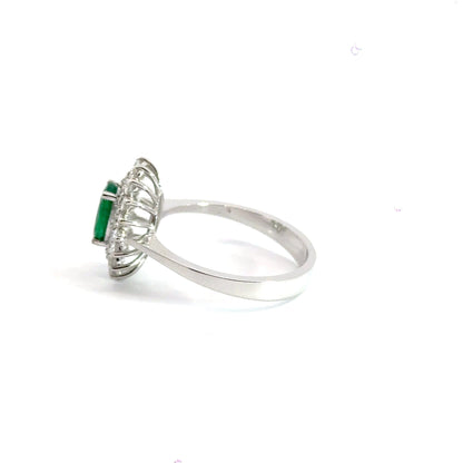 18CT White Gold Cluster Diamond & Emerald 1.25CT Ring Aces Jewellers 