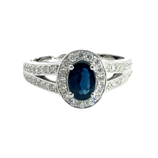 18CT White Gold Sapphire Diamond Ring Aces Jewellers 