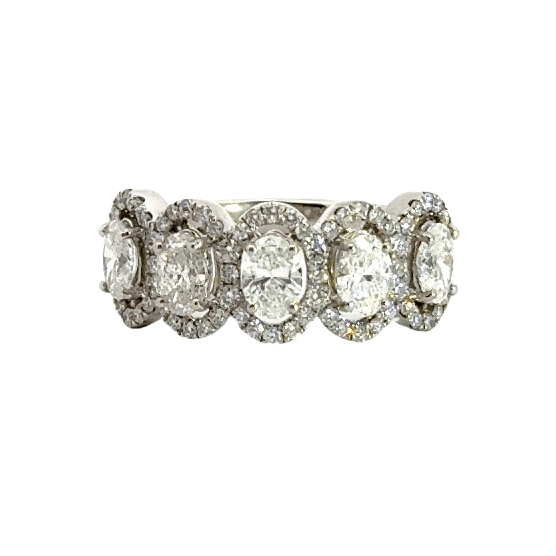 18CT White Gold 5 Stone Oval Halo Diamond Ring Aces Jewellers 