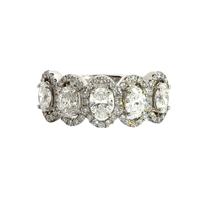 18CT White Gold 5 Stone Oval Halo Diamond Ring Aces Jewellers 