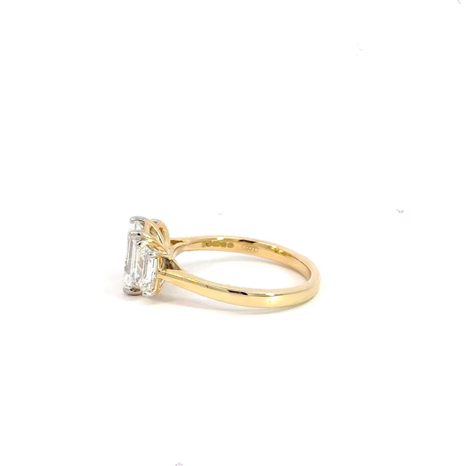 18CT Yellow Gold Emerald Trilogy 2.65CT Lab Diamond Ring Aces Jewellers 
