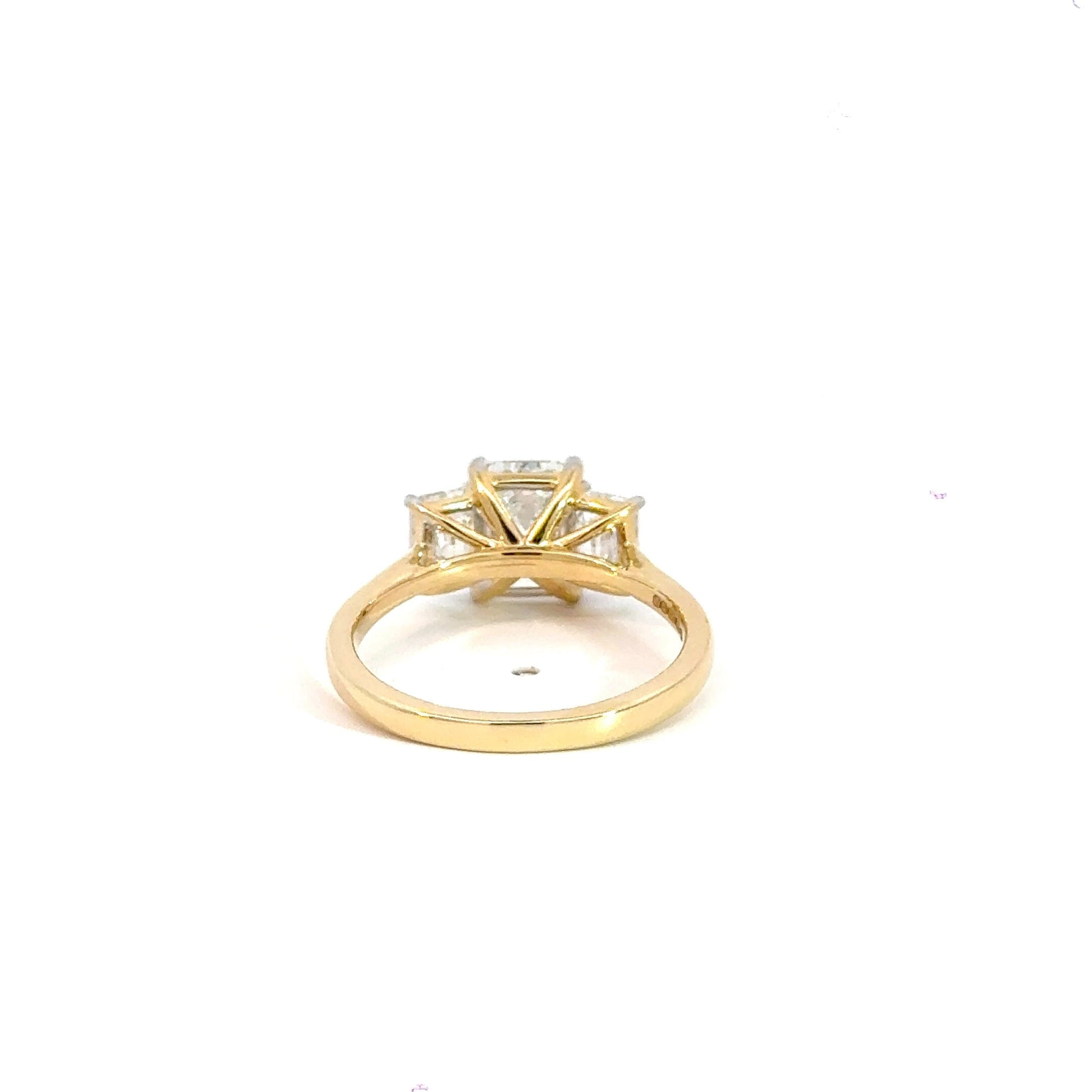 18CT Yellow Gold Emerald Trilogy 2.65CT Lab Diamond Ring Aces Jewellers 