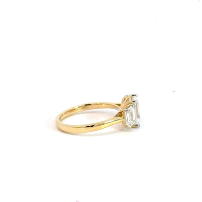 18CT Yellow Gold Emerald Trilogy 2.65CT Lab Diamond Ring Aces Jewellers 