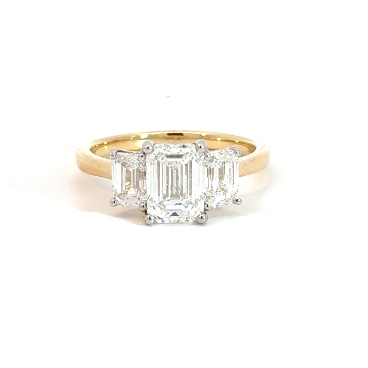 18CT Yellow Gold Emerald Trilogy 2.65CT Lab Diamond Ring Aces Jewellers 