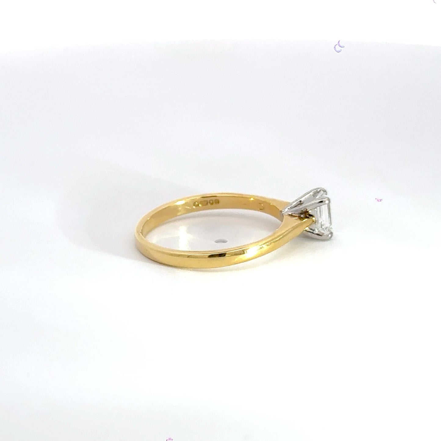 18CT Yellow Gold Solitaire Emerald Cut Diamond Ring Aces Jewellers 