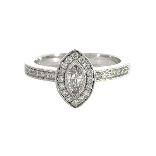 18CT White Gold Diamond Marquise Halo Aces Jewellers 