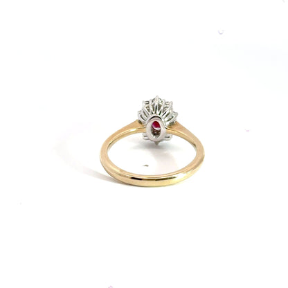 9CT Yellow Gold Cluster Ruby & Diamond Halo Ring Aces Jewellers 