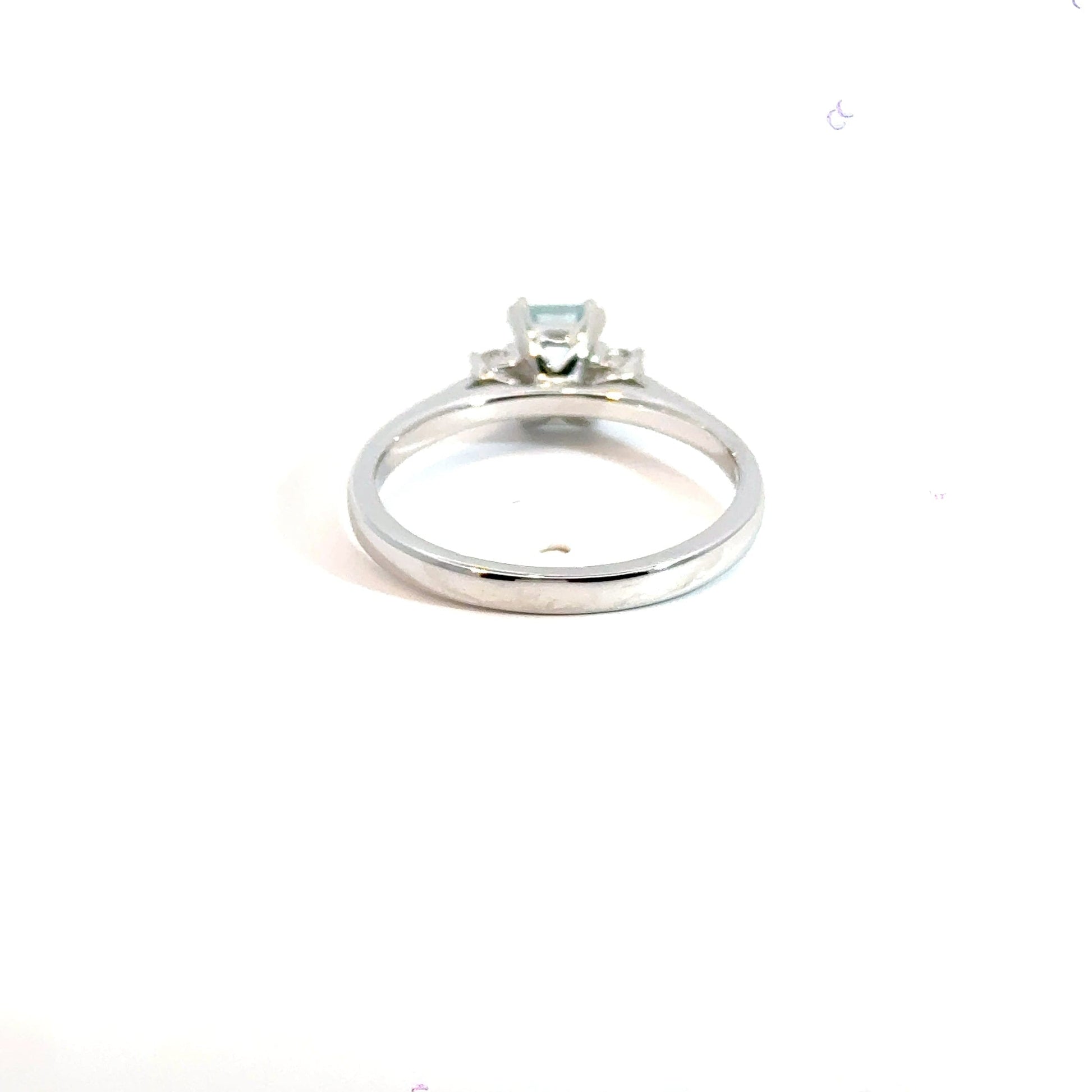 9CT White Gold Rectangle Aquamarine & Diamond Trilogy Ring Aces Jewellers 