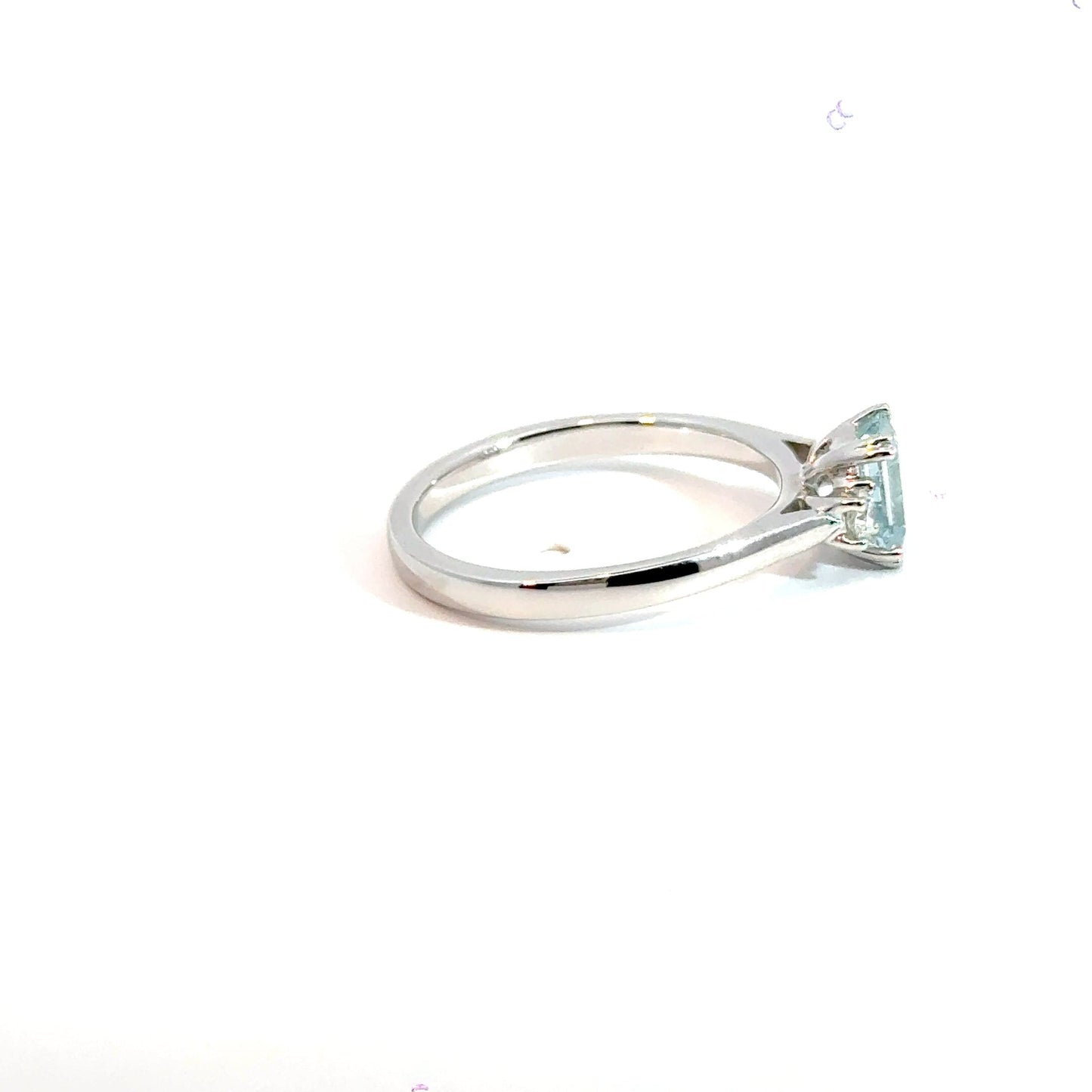 9CT White Gold Rectangle Aquamarine & Diamond Trilogy Ring Aces Jewellers 