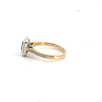 9CT Yellow Gold Emerald Diamond Ring Halo Aces Jewellers 