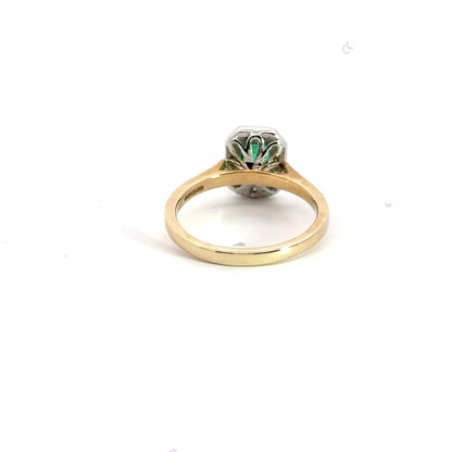 9CT Yellow Gold Emerald Diamond Ring Halo Aces Jewellers 