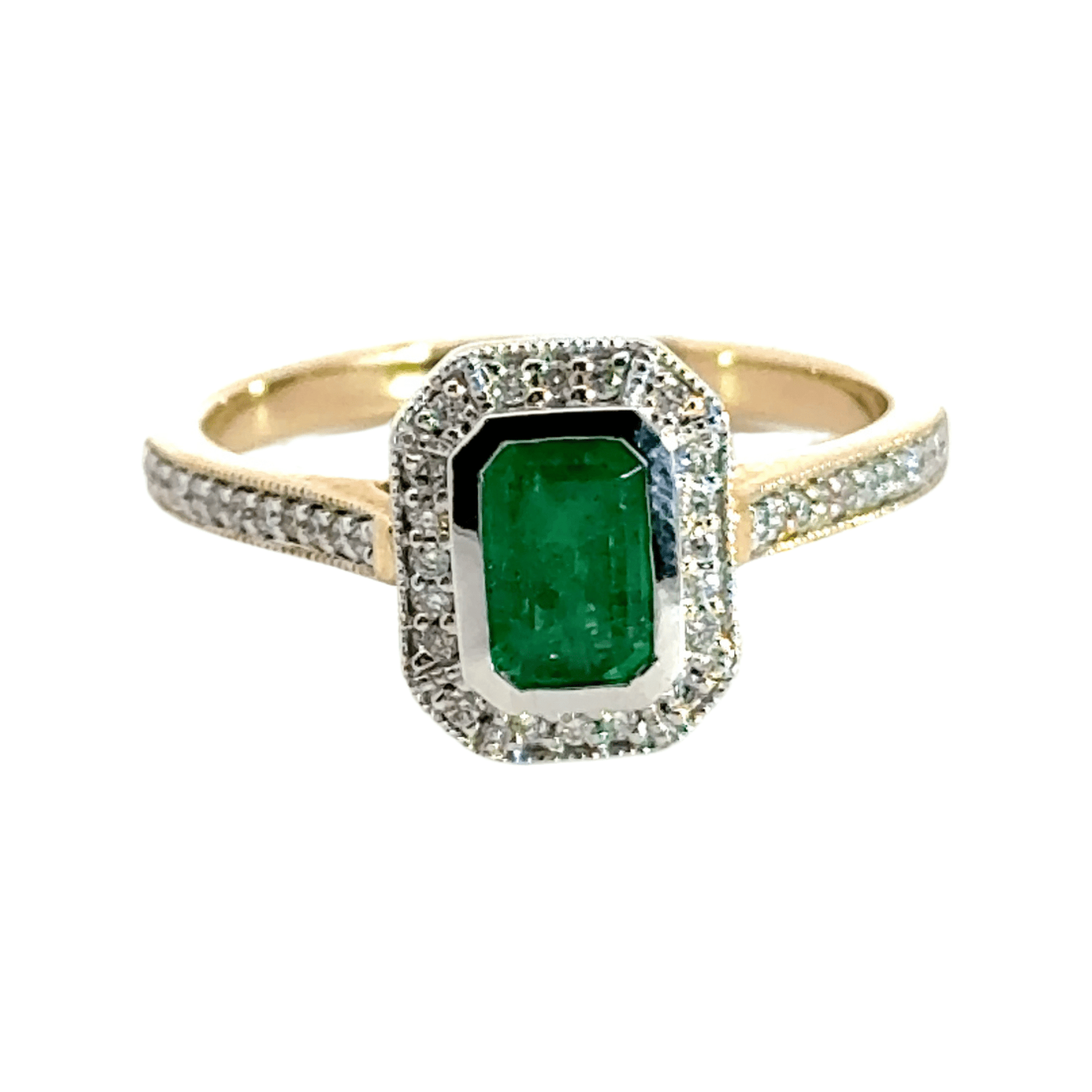 9CT Yellow Gold Emerald Diamond Ring Halo Aces Jewellers 