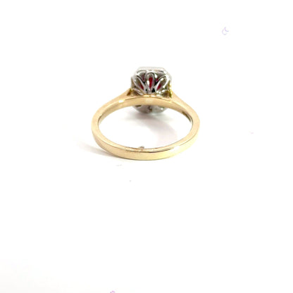 9CT Yellow Gold Ruby & Diamond Ring Halo Aces Jewellers 