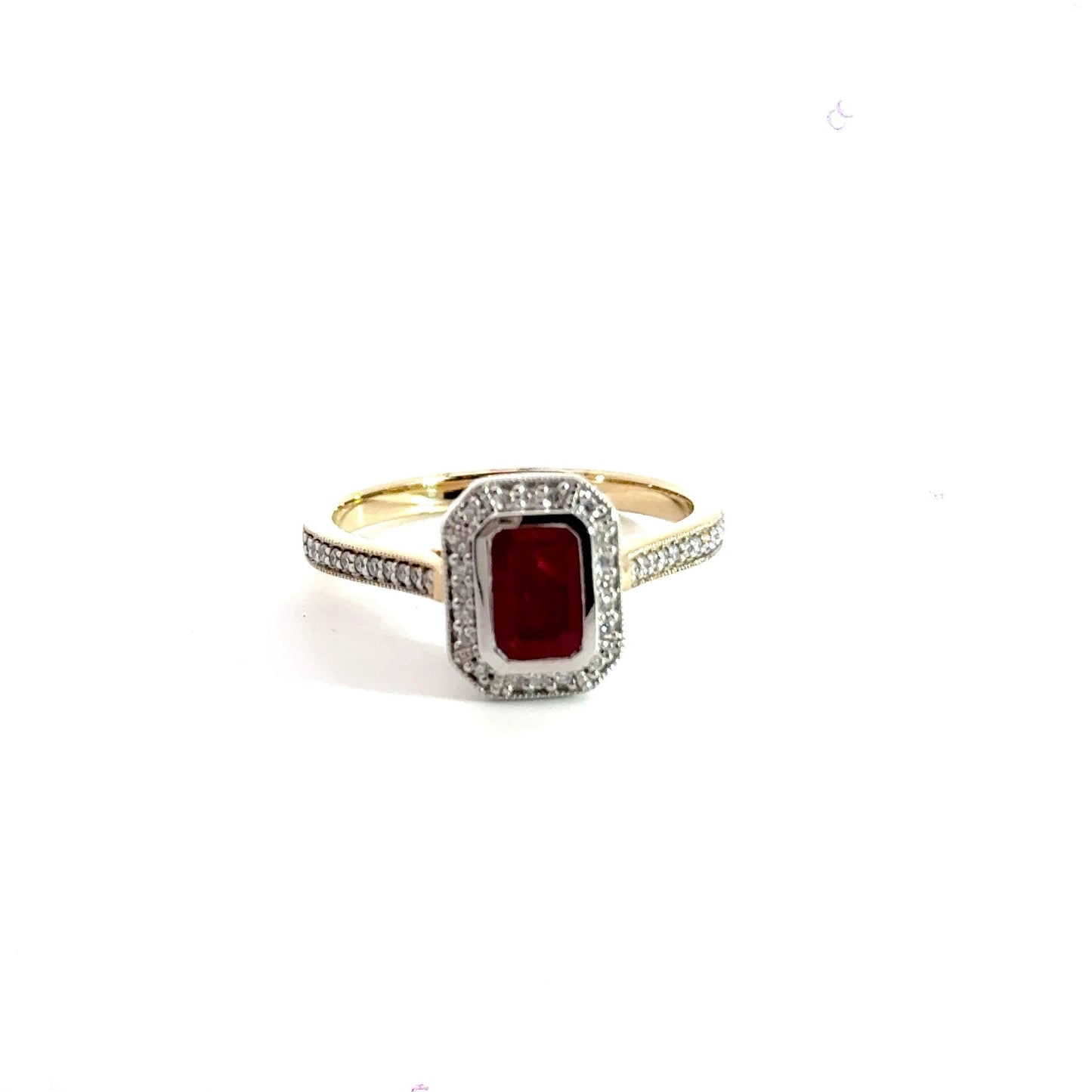 9CT Yellow Gold Ruby & Diamond Ring Halo Aces Jewellers 