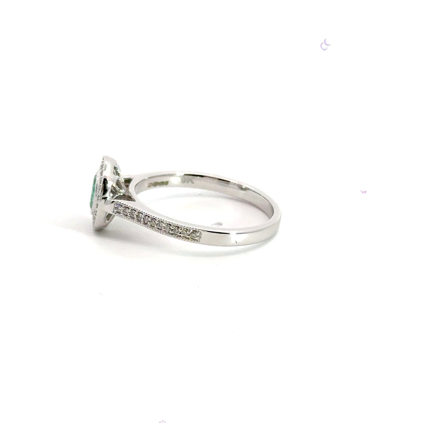 9CT White Gold Emerald Diamond Ring Halo Aces Jewellers 