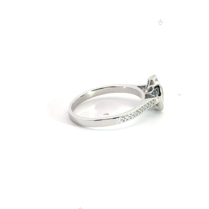 9CT White Gold Sapphire Diamond Halo Ring Aces Jewellers 