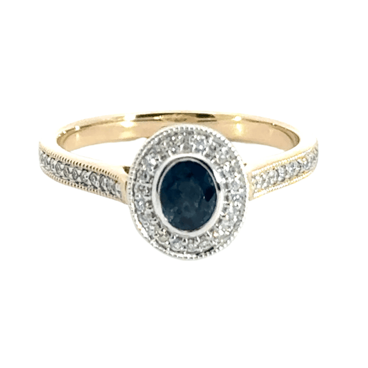 9CT Yellow Gold / White Gold Sapphire Diamond Ring Aces Jewellers 