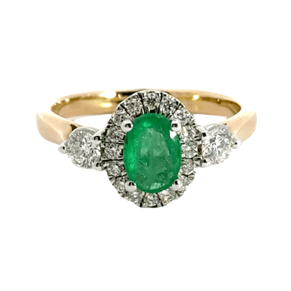 9CT Emerald Diamond Ring Halo Trilogy Aces Jewellers 