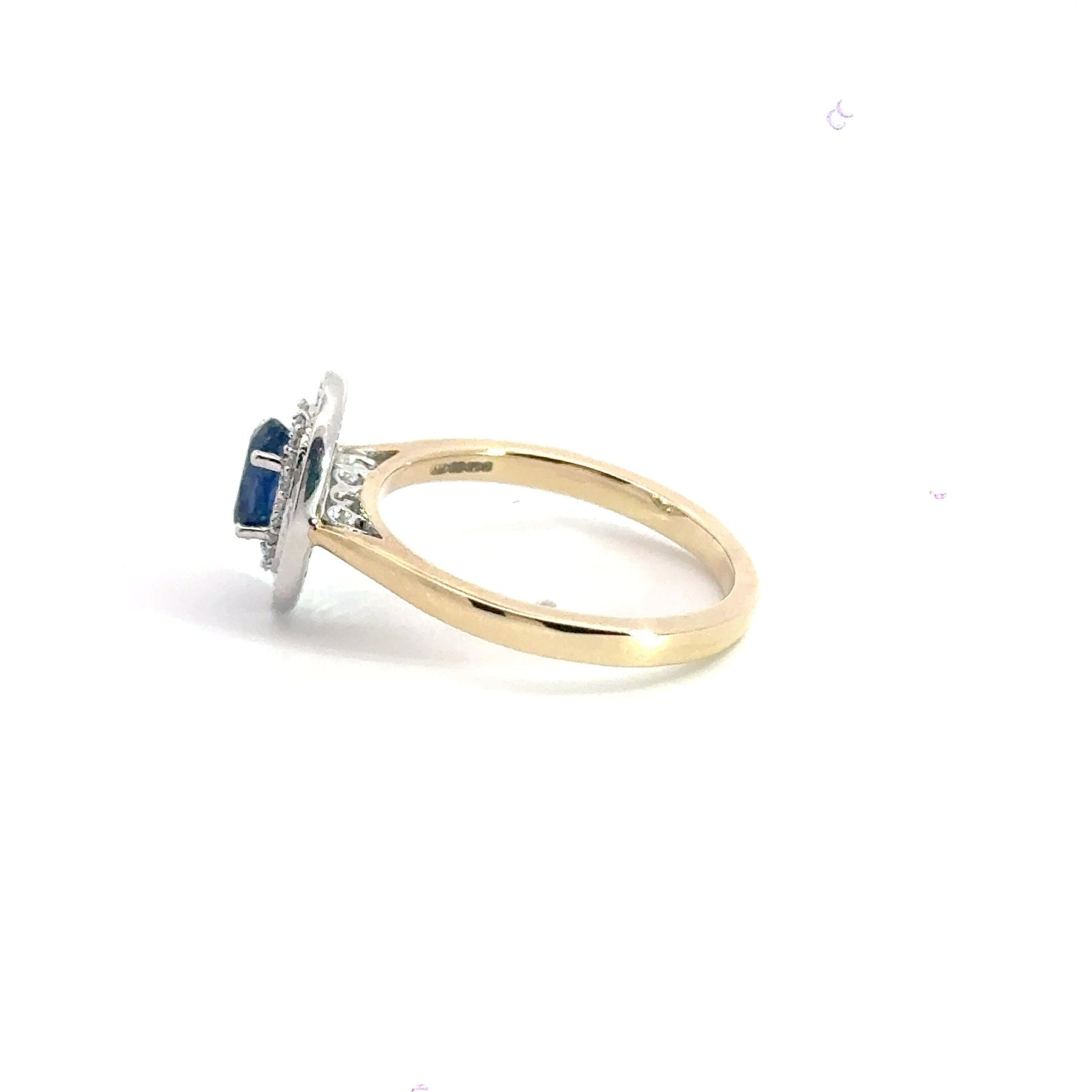 9CT Yellow Gold Diamond Sapphire Oval Halo Ring Aces Jewellers 