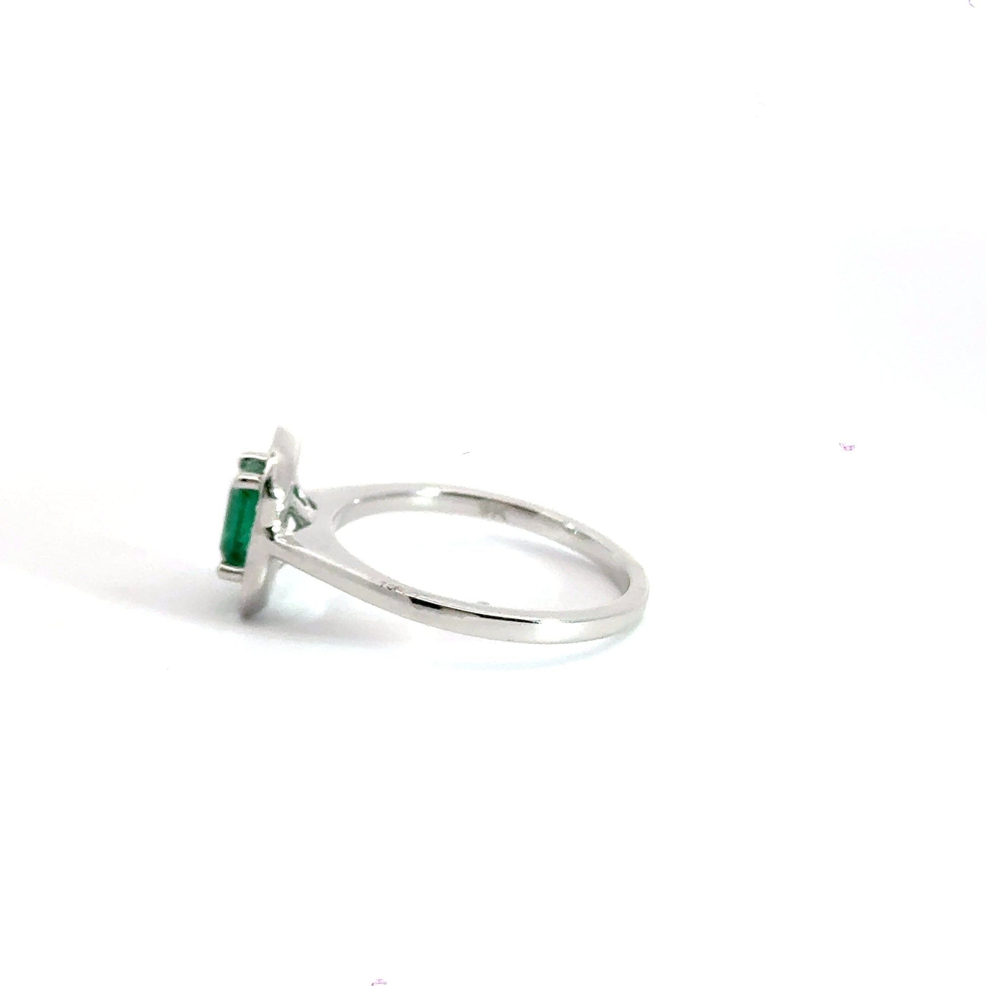 9CT White Gold Emerald Diamond Ring Halo Aces Jewellers 