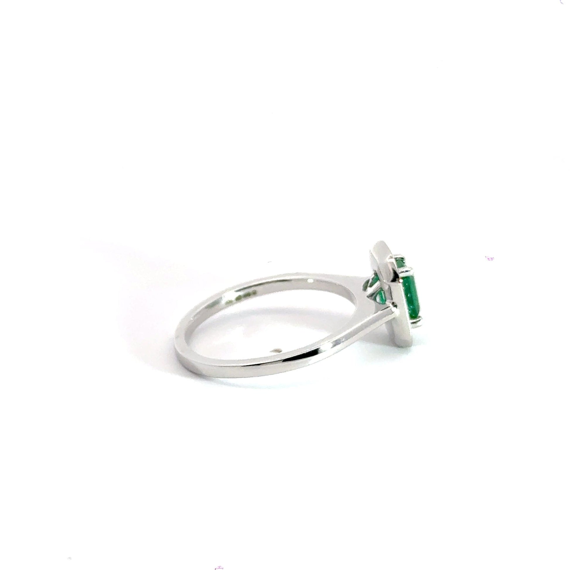 9CT White Gold Emerald Diamond Ring Halo Aces Jewellers 