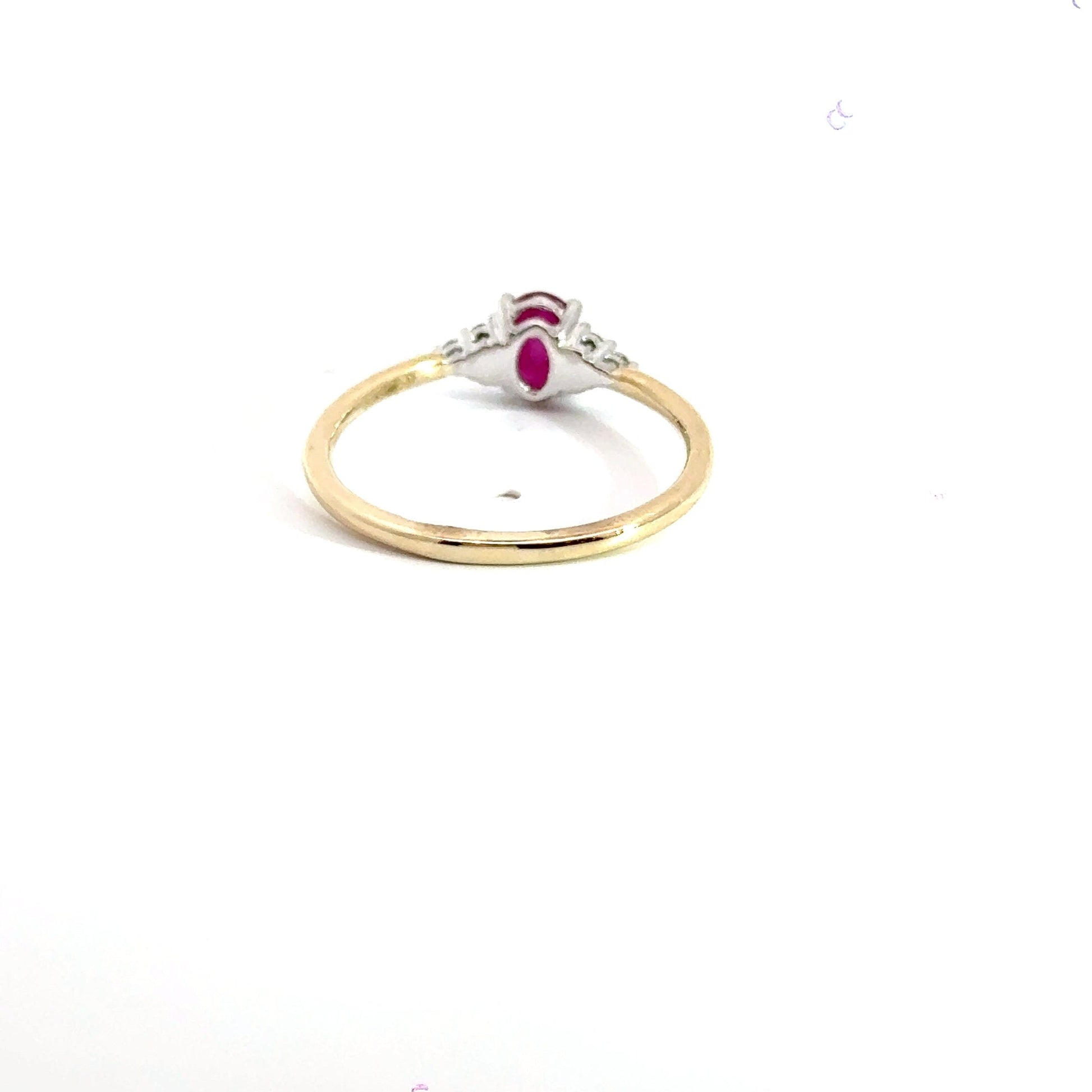 9CT Yellow Gold Solitaire Trilogy Ruby & Diamond Ring Aces Jewellers 