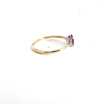 9CT Yellow Gold Solitaire Trilogy Ruby & Diamond Ring Aces Jewellers 