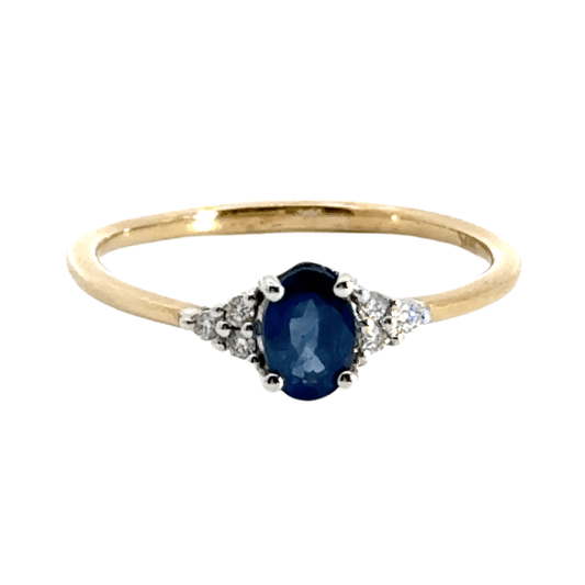 9CT Yellow Gold Solitaire Sapphire Diamond Ring Aces Jewellers 