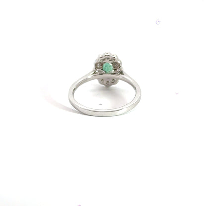 9CT White Gold Oval Ring Emerald and Diamonds Aces Jewellers 