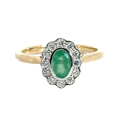 9CT Yellow Gold Emerald Diamond Ring Aces Jewellers 