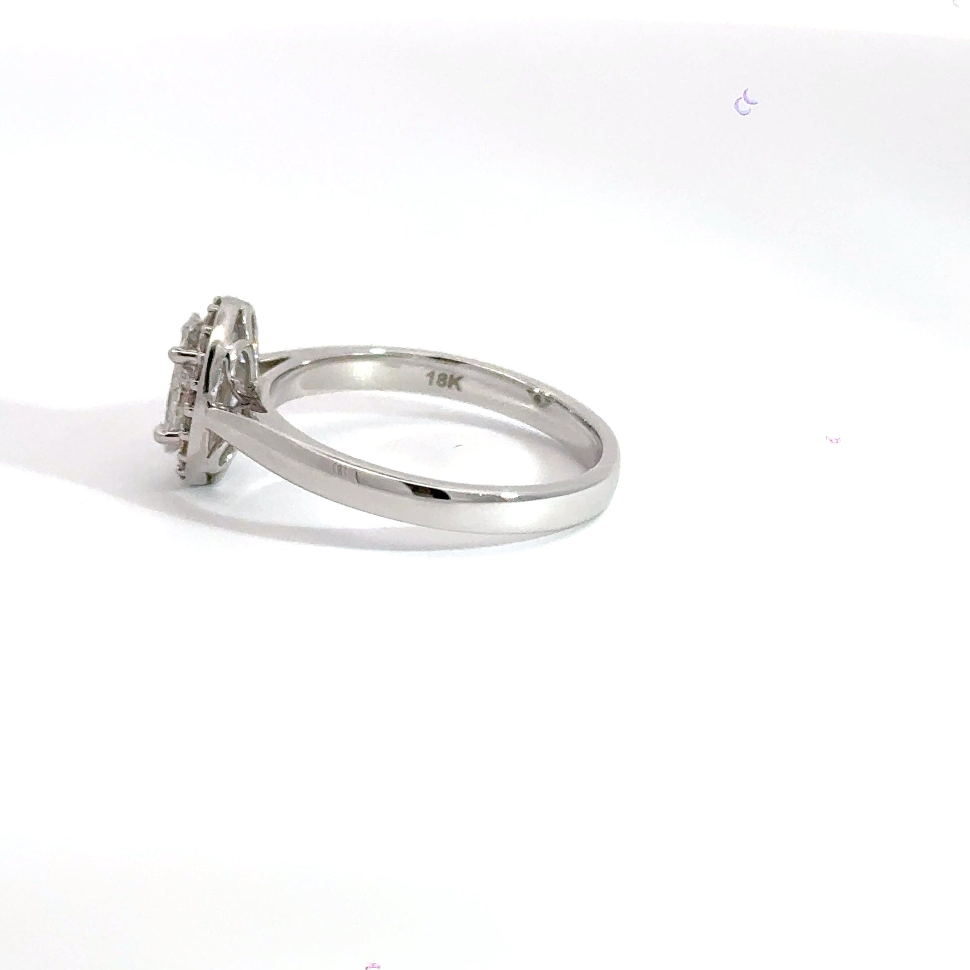 18CT White Gold Diamond Oval Halo Ring Aces Jewellers 