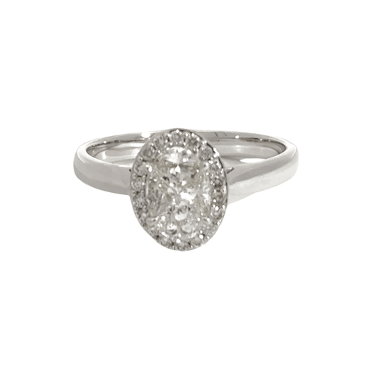 18CT White Gold Diamond Oval Halo Ring Aces Jewellers 